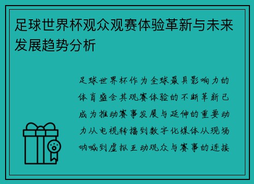 足球世界杯观众观赛体验革新与未来发展趋势分析