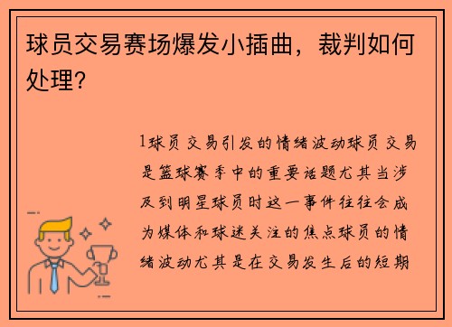 球员交易赛场爆发小插曲，裁判如何处理？