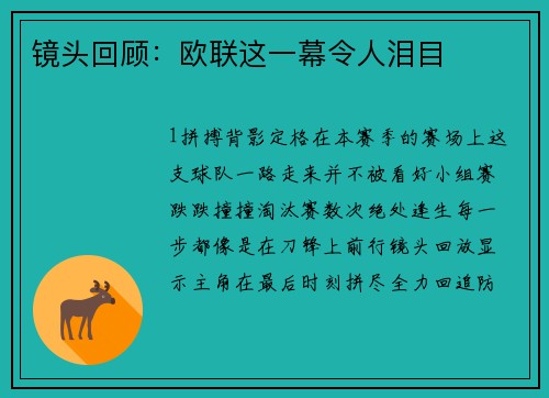 镜头回顾：欧联这一幕令人泪目